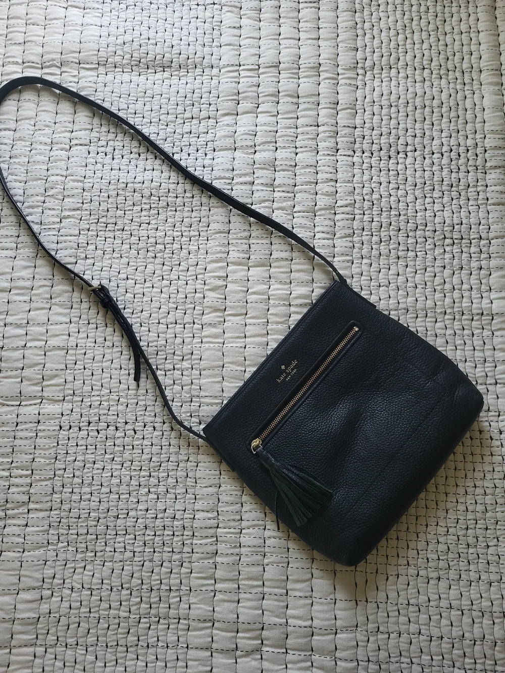 kate spade Black Pebbled Leather Crossbody Bag with Tassel